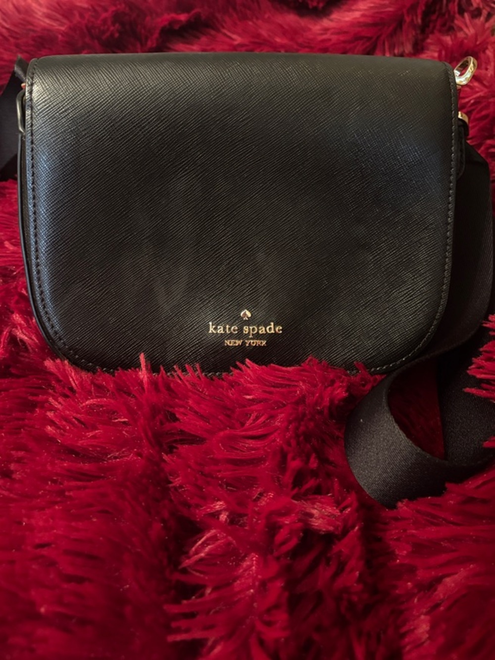 kate spade Black Crossbody Saddle Bag with Gold Logo